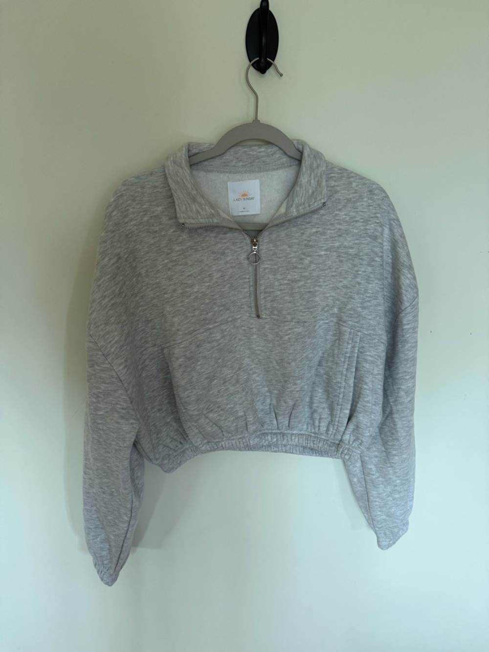 Sunday Heather Gray Half-Zip Cropped Sweatshirt